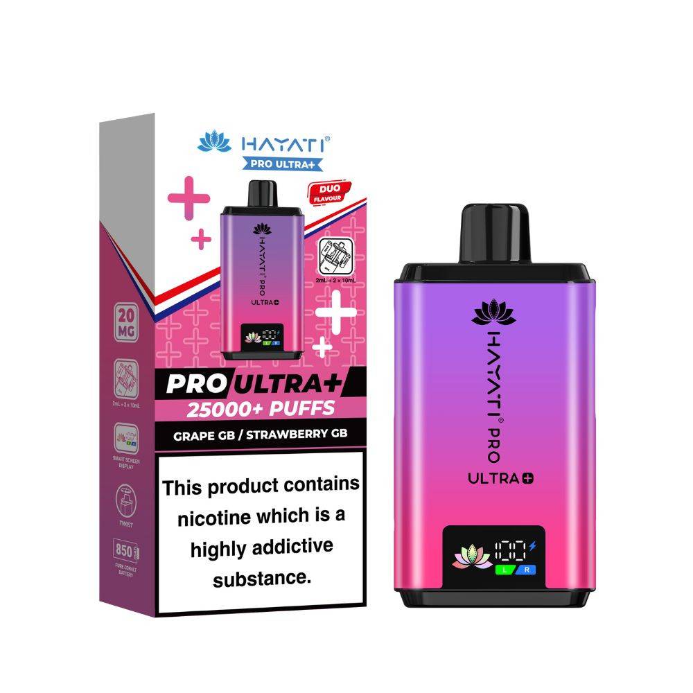 Hayati Pro Ultra Plus 25k Vape Kit Box of 5 Grape GB/ Strawberry GB