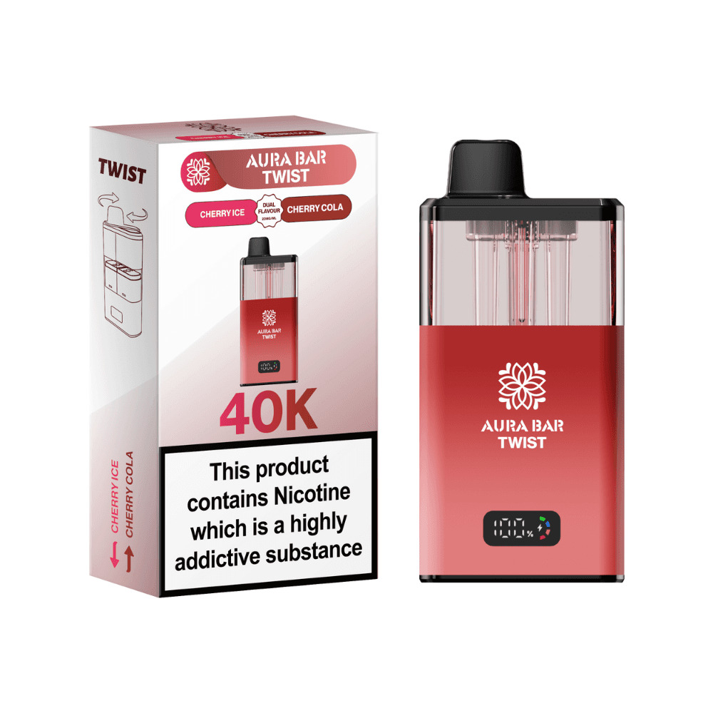 Crystal Prime Aura Bar Twist 40k-Vape Kit Box of 5 Cherry Ice / Cherry Cola